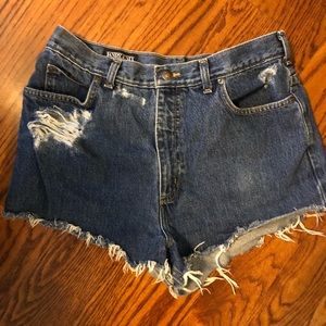 Vintage high waisted dark wash denim shorts
